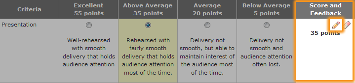 feedback box for a criterion