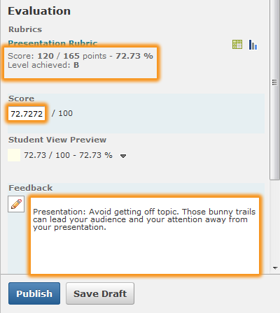 final display of rubric score and feedback