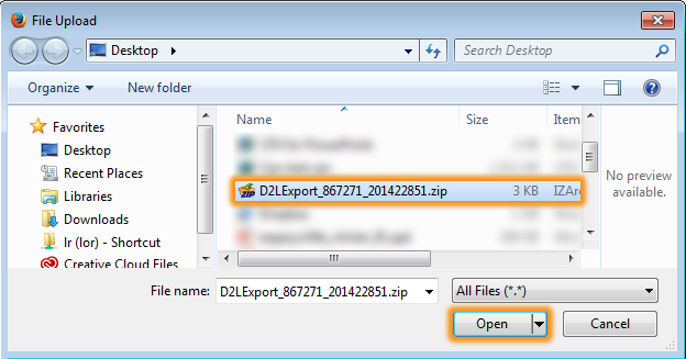 File selected and to be opened.